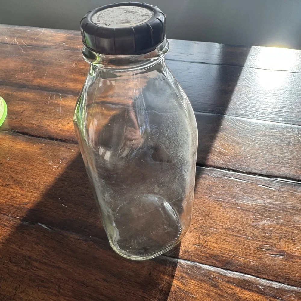 Clear Glass Milk Jug with Brown Lid